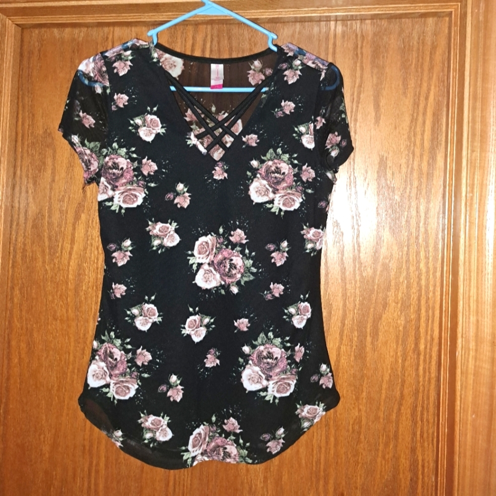 Black floral dress shirt